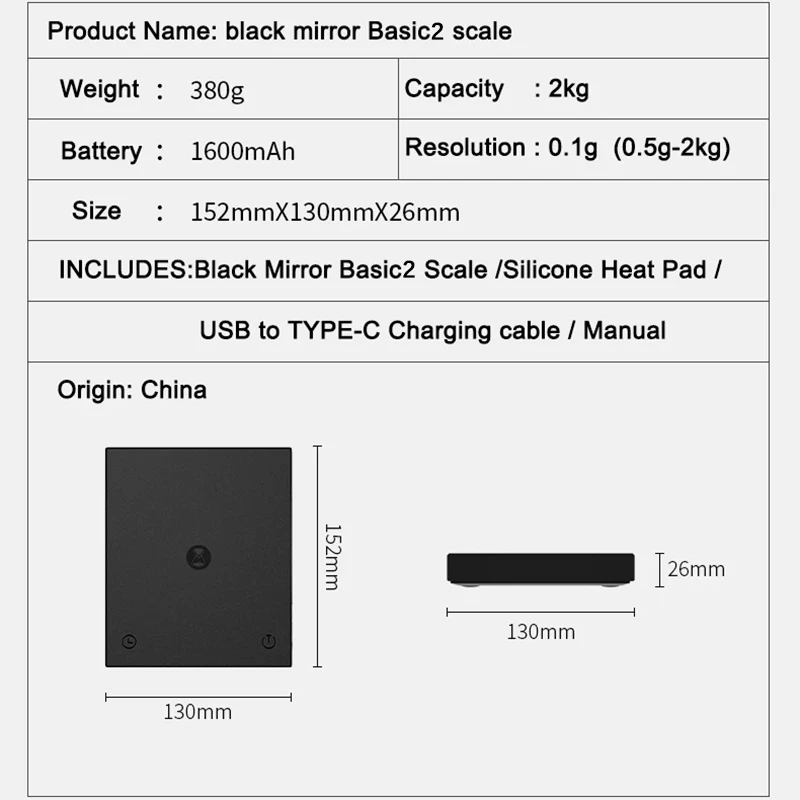TIMEMORE Basic 2 Black Mirror Coffee & Espresso Scale view 4