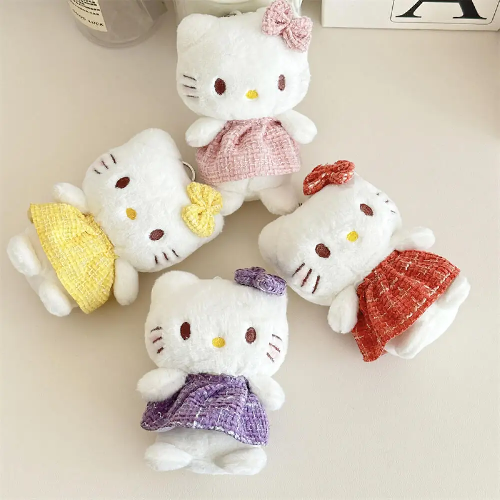 Sweet Cute HelloKitty Stuffed Keychain Kawaii Kitty Cat Chanel-inspired Skirt Dolls Pendant Keychain Couple Bags Decoration Gift