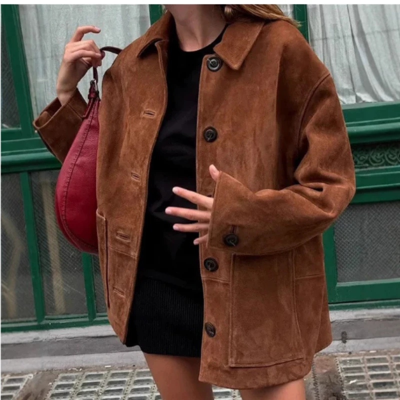 

Fall 2025 Vintage Coat Suede Loose Single-breasted Women's Jacket Top