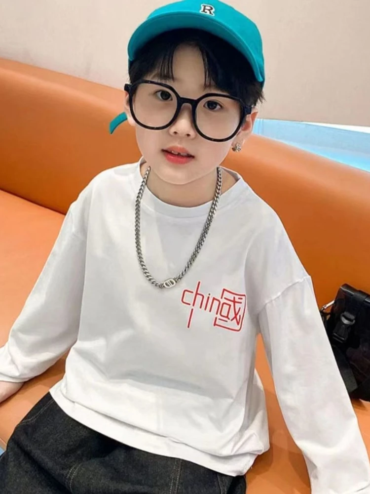 Kids Long Sleeve T Shirt Cotton White Tee Boys Girls Top Spring Autumn Casual Solid Color Base Layer Children Clothing