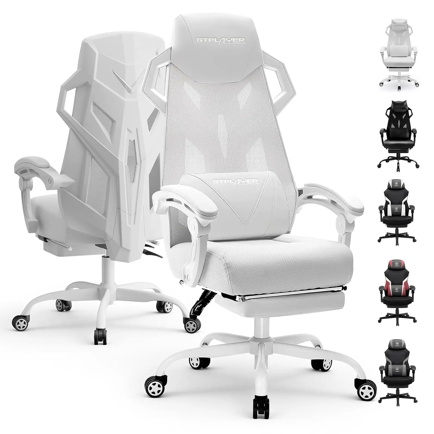 Ergonomic High Back Computer Chair with Adjustable Footrest Headrest & Lumbar Support Breathable Mesh Reclining Desk Chair for G
