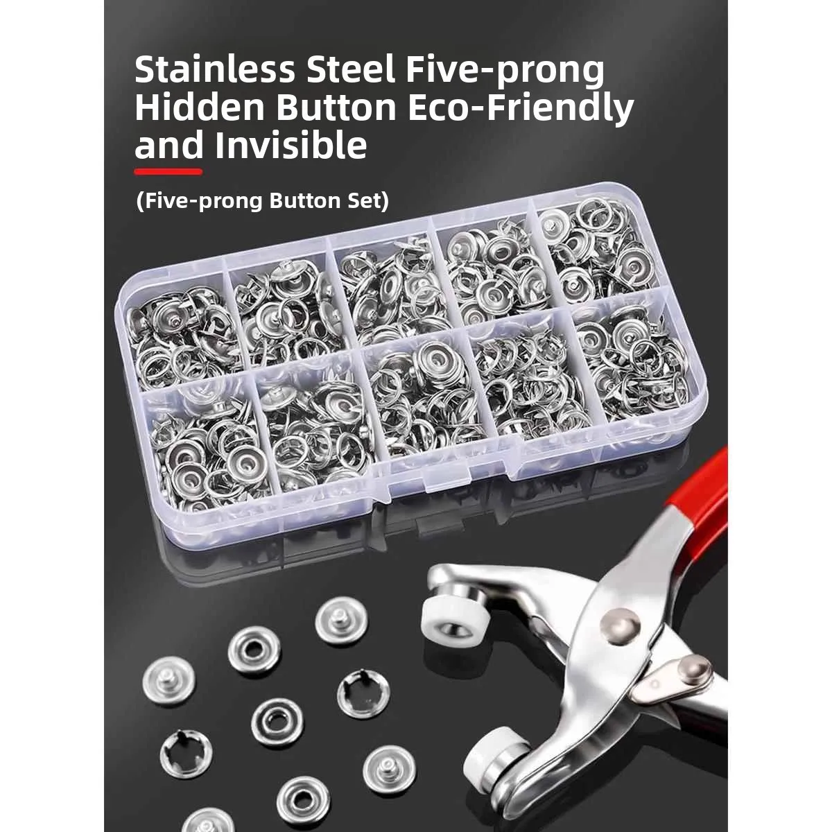 

Набор для установки кнопок из нержавеющей стали с пятью зубцами, скрытые кнопки-защелки, застежки «мать и дитя», не требуют пришивания, ручной пресс-инструмент