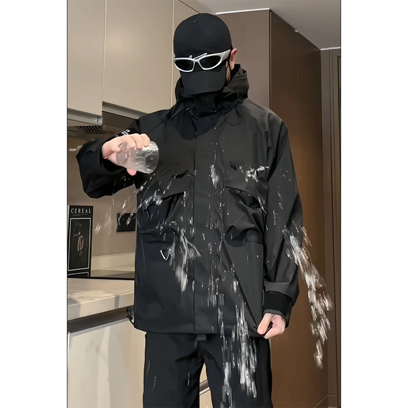 

Мужская ветрозащитная куртка для активного отдыха весна-осень, стильная рабочая одежда, американский функциональный дизайн, застежка-молния, длинный рукав, свободный крой...