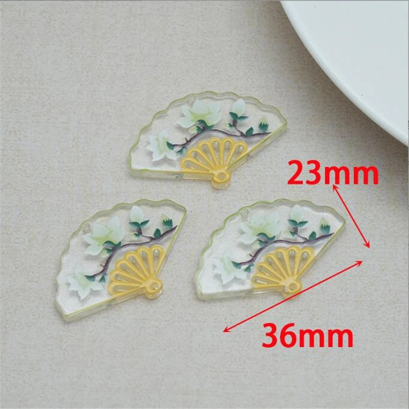 10 Pieces New Retro Resin Fan Charms Double Hole Acrylic Beads Connectors Diy Ornament Hair Earrings Jewelry Making Accessories
