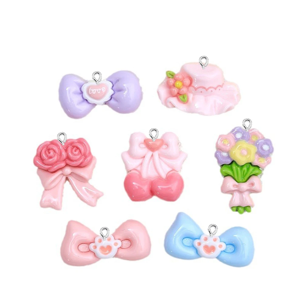 10PCS Shiny Flower Bow Tie Series Flat Back Charms For Earrings Bracelet Hairpin DIY Jewelry Pendants Decoration Accessories