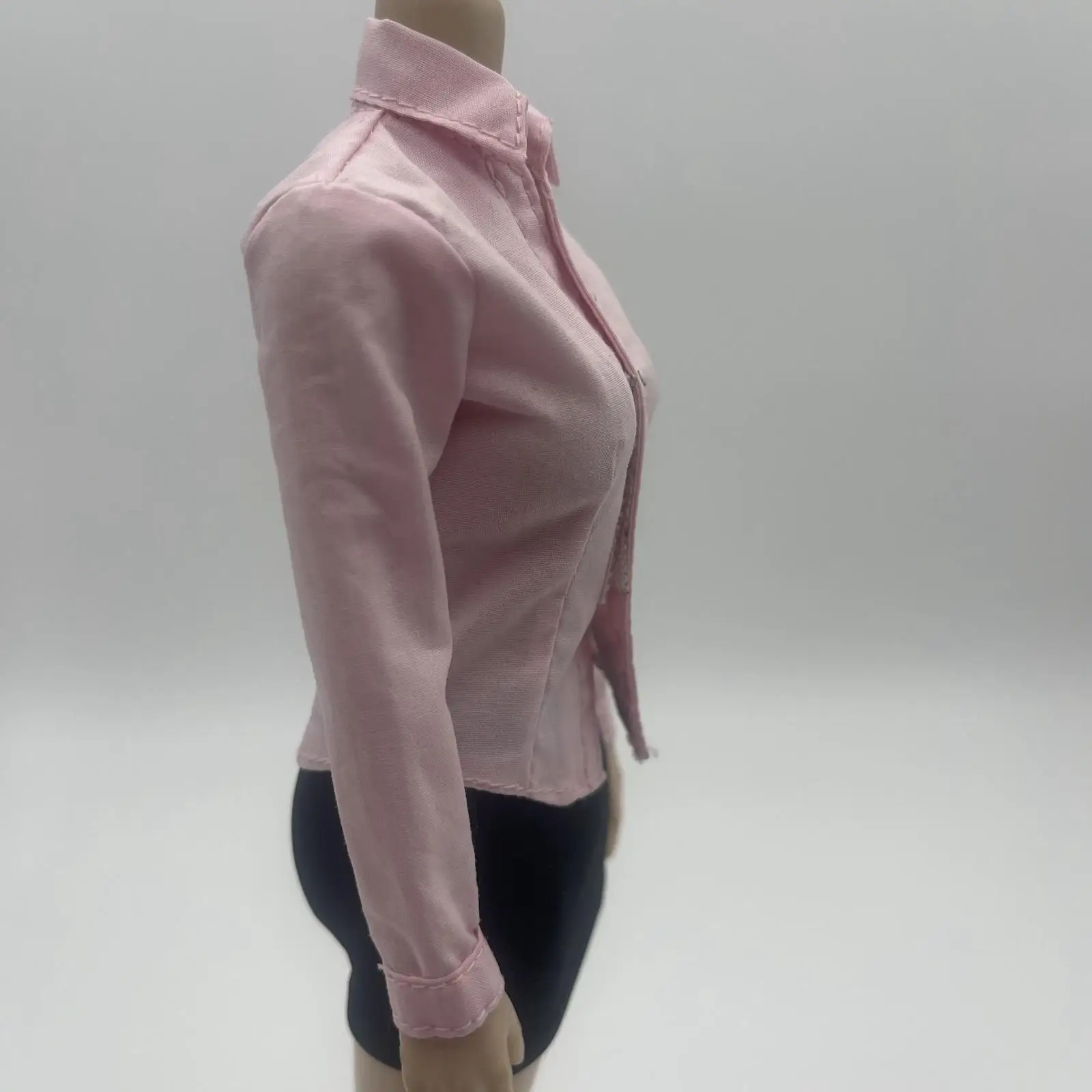 

1/6 Girl Pink Long Sleeve Shirts Female Figure Girl Body Clothing Handmade Collared Work Office Tops for 12inch Action Figure