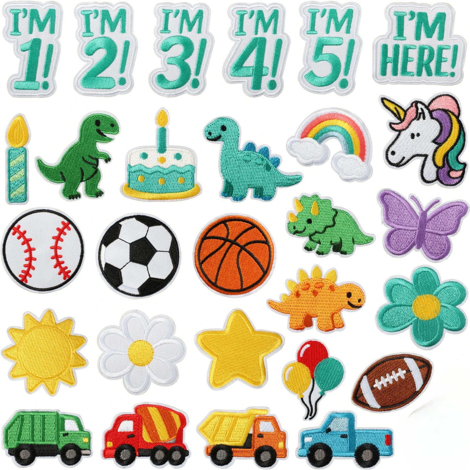 

1PCS Children's Birthday Embroidery Sticker Cake Patch Car Basketball Embroidery Clothes Decoration Ironing Little Dinosaur