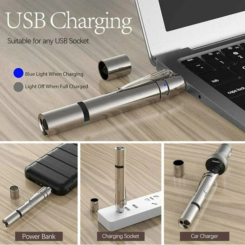 Cat Laser Toy Pen USB Charging LED Light Pointer Rechargeable Torch UV Flashlight Pen 5 Patterns Laser Stick Toy Cat Accessories