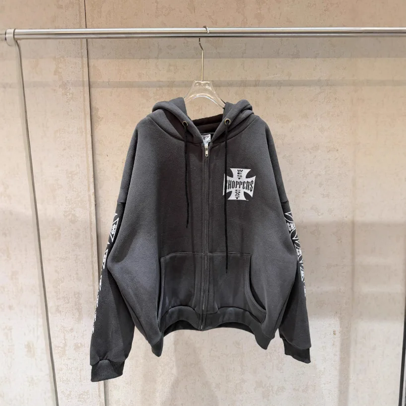 West Coast Choppers American West Coast Iron Cross Hooded Sweatshirt with Washed and Weathered Design