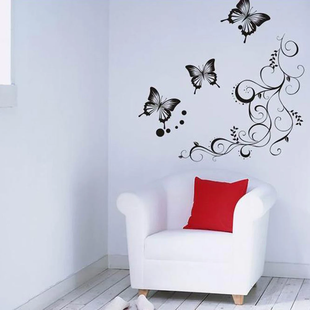 

Black Butterflies Flowers Wall Decal Removable Self-adhesive Wall Decoration For Sturdy Room