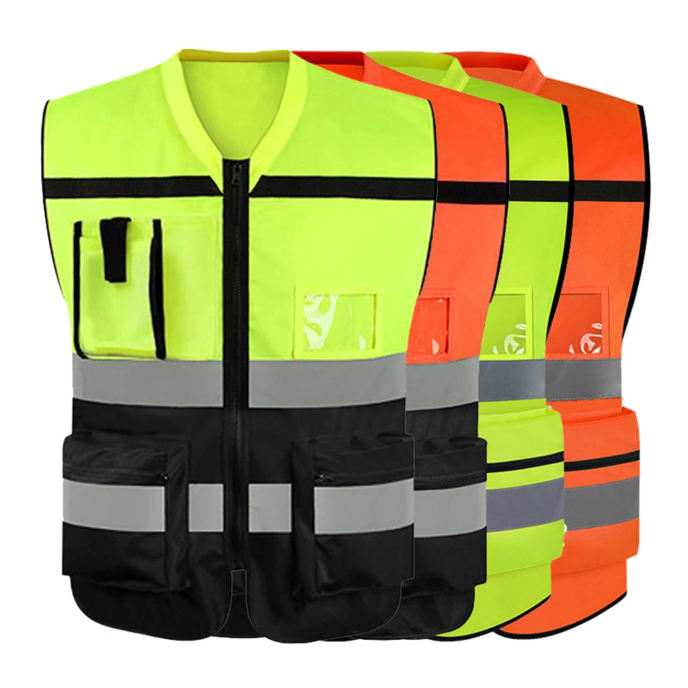 

Мужской рабочий жилет с карманами на молнии спереди, строительство дорожного здания, двухцветная спецодежда Hi Vis, жилет, униформа волонтера