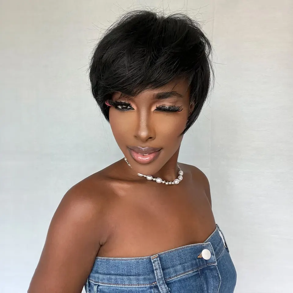 Langer Hair Pelucas negras rectas estilo Bob para mujer, pelucas afro con flequillo, peluca sintética natural de longitud media Langer Hair Pelucas negras rectas estilo Bob para mujer, pelucas afro con flequillo, peluca sintética natural de longitud media