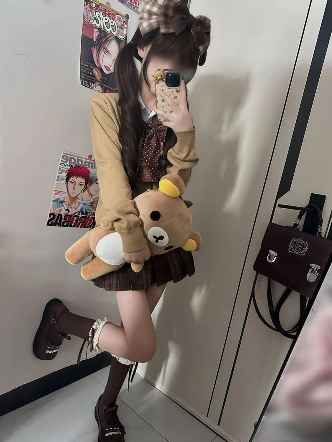 

Early Autumn Atmosphere Sugar Roasted Chestnut Skirt Set Long Sleeve Sweet Gingham Skirt Suit Japanese Style School Uniform