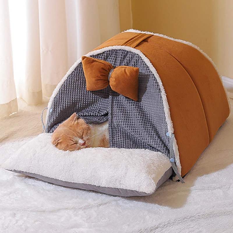 Plush Pet Cat Bed Winter Soft Pet Bed for Small Dogs Cats Comfortable Cat House Cave Kitten Nest Kennel Cat Accessories