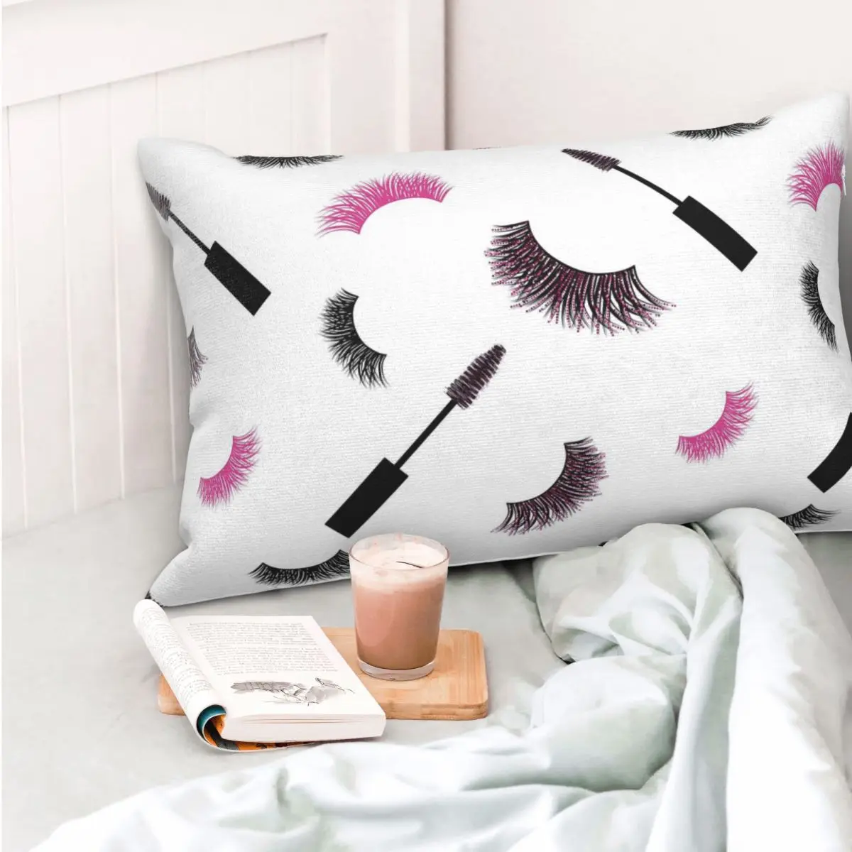 Lashes And Mascara With Pink Glitter Pattern Rectangle Pillowcase Cushion Cover Decorative Bedroom Bed Home Comfort Throw Pillow