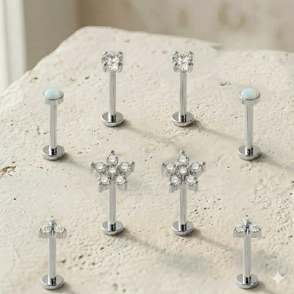 EVISPOL 18G Edelstahl Ohrstecker ohne Gewinde mit flacher Rückseite für Frauen, hypoallergen, CZ Knorpel-Labret-Piercing-Schmuck – Detail 3