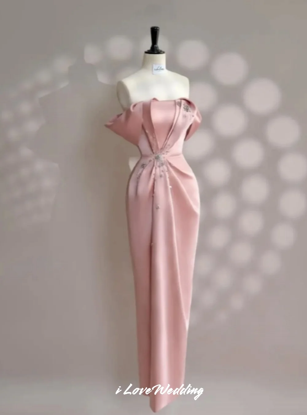 

Pink Off the Shoulder Evening Dress 2025 Satin Beaded Backless Mermaid Elegant Pleated Dresses For Special Occasions Customized