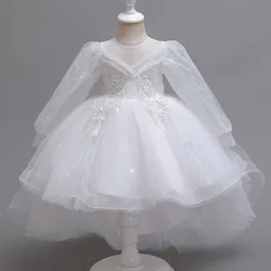 Fashion Kids Dresses for Girls Lace Long Sleeve Flower Girl Dresses for Weddings Summer Children Girls Party Dress 3-12 Years