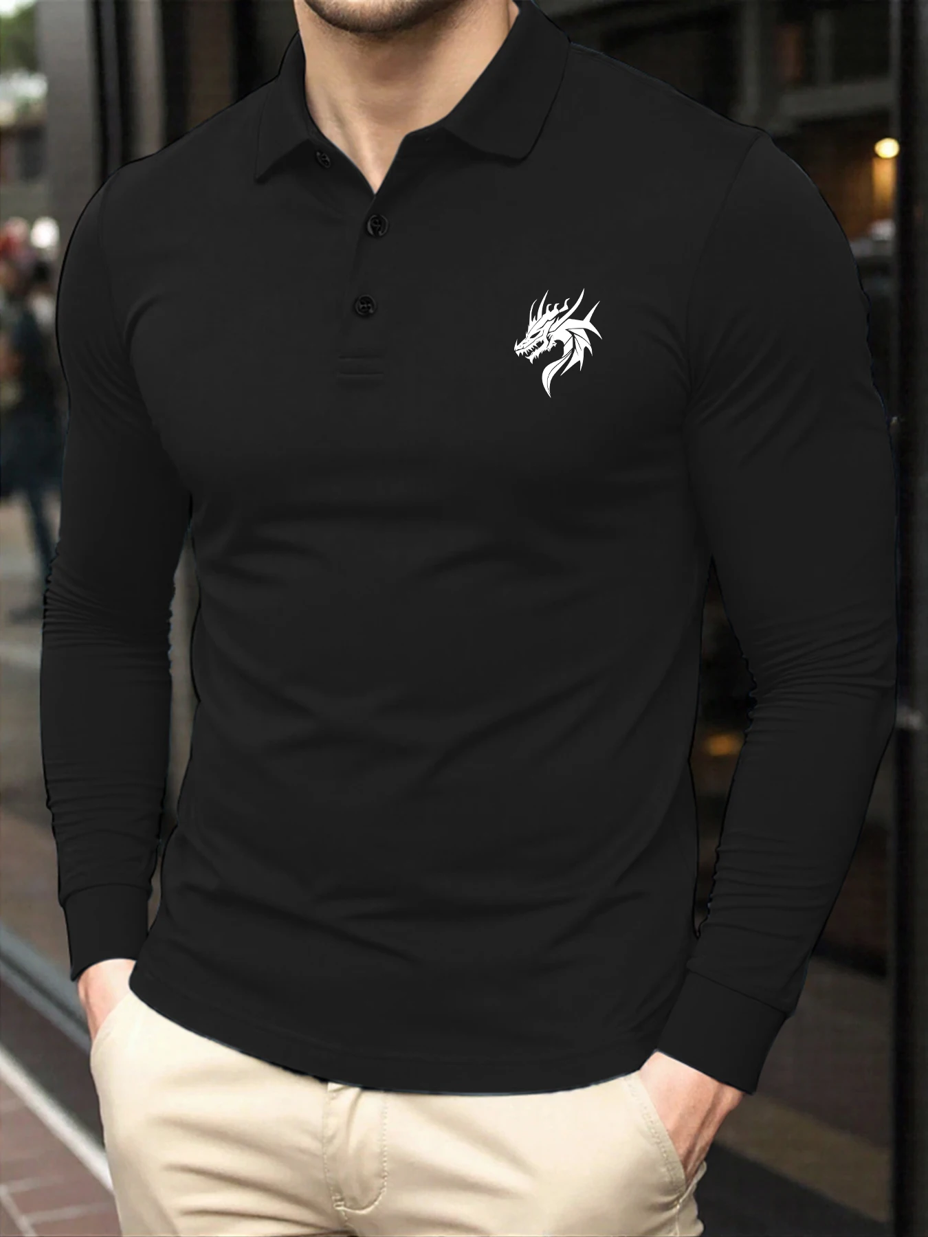 

Футболка с простым принтом Evil Dragongon, мужские удобные разноцветные топы, рубашки поло с длинными рукавами и пуговицами, осенняя повседневная одежда