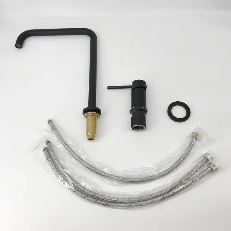 

Deck Mounted Bathroom Sink Faucet Single Handle Hot and Cold Mixer Tap Modern Double Hole Lavatory Basin Sink Faucet Black