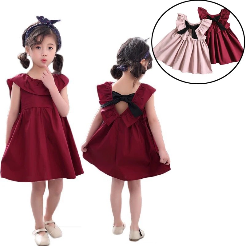 Children\'s Summer Children\'s Wear Girls Sleeveless Pleated Backless Bow Dress Cotton Baby Korean Dress Baby Girls Backless Dress