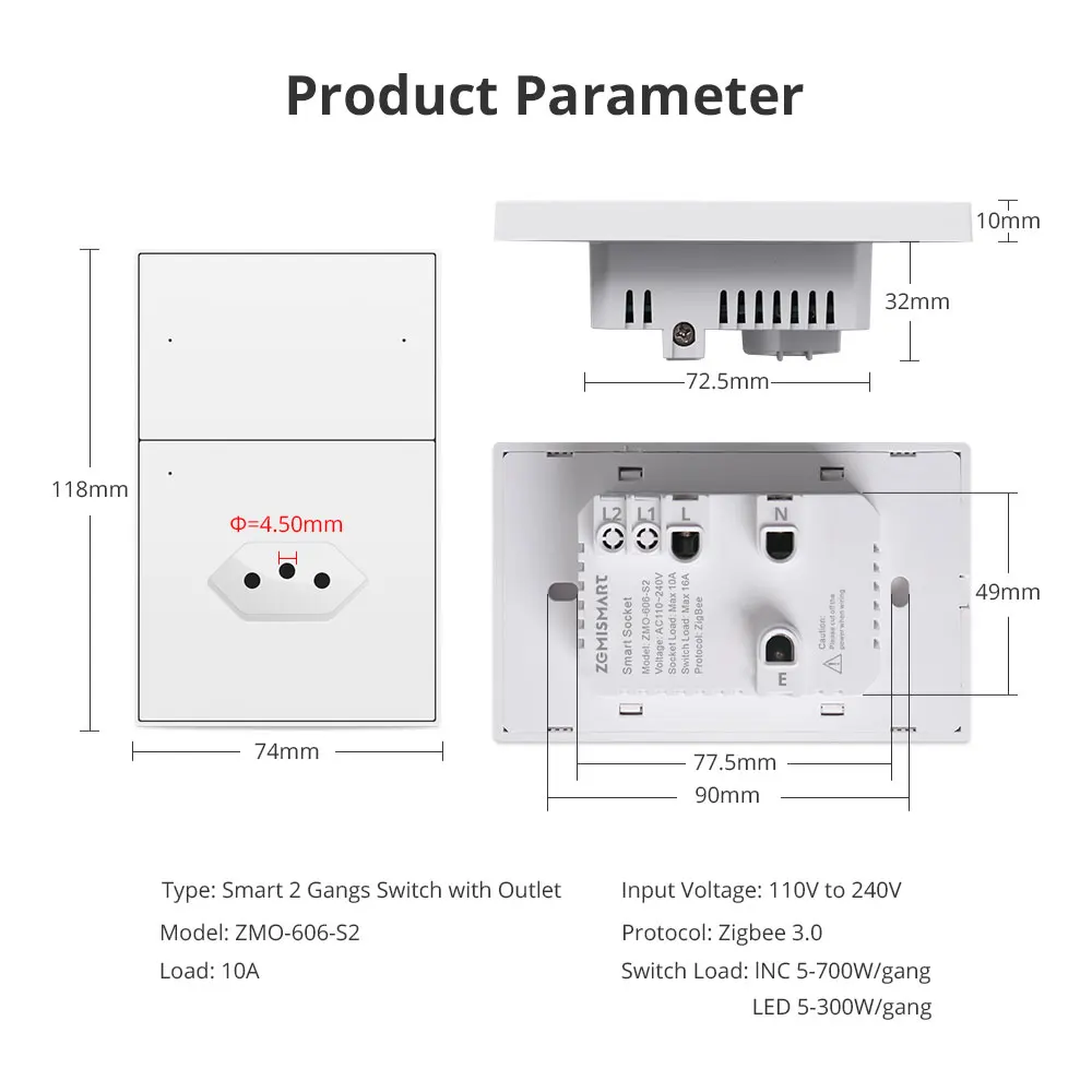 Zemismart Zigbee brasile presa presa Smart Wall Tomada 20A 10A con porta di tipo C Tuya Homekit Smartthings Google Home tramite Hub M1