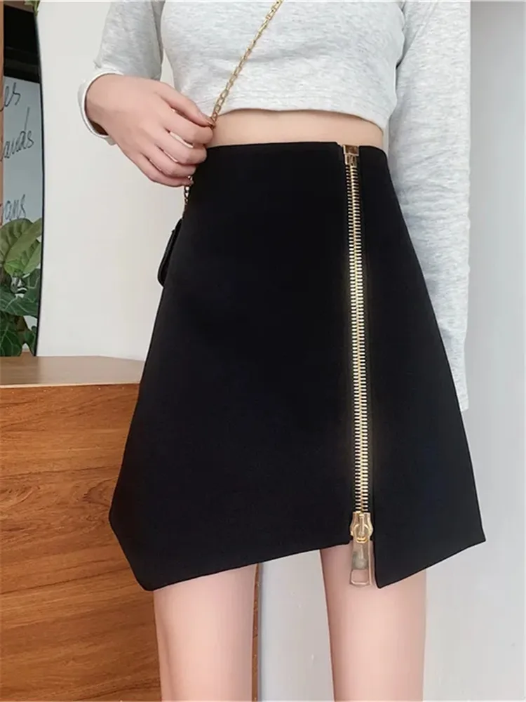 

Mini Skirt Women Clothing 2022 New Fashion Irregular Zipper Split Jupe Femme Spring Summer High Waist Black Short Saia Feminina