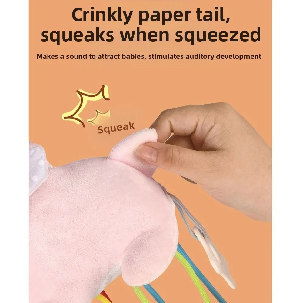 Cute Animal Design Sensory Stroller Hanging Ornaments Hand Grip Pull String Animals Bed Bell Dolls Soft Teether with Ring Hook