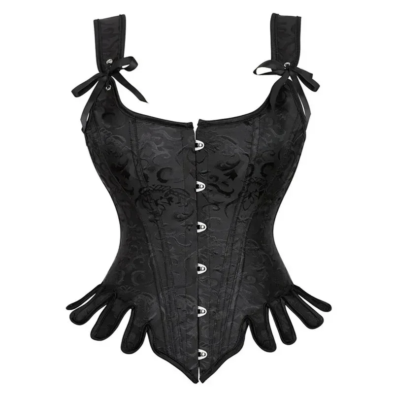 Corset Top with Straps Overbust Bustier Plus Size Lace Up Jacquard Vintage Gothic Corselet Vest Women Body Shapewear