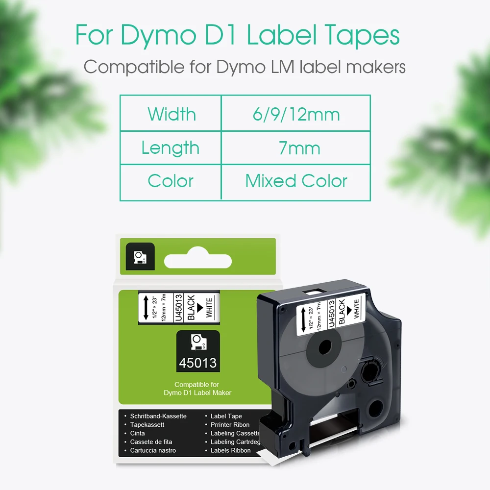 5PK/10PK Dymo 45013 Tapes Compatible for Dymo D1 12mm Label Tapes Black on White Replace for Dymo LM160 280 D210 Label Maker