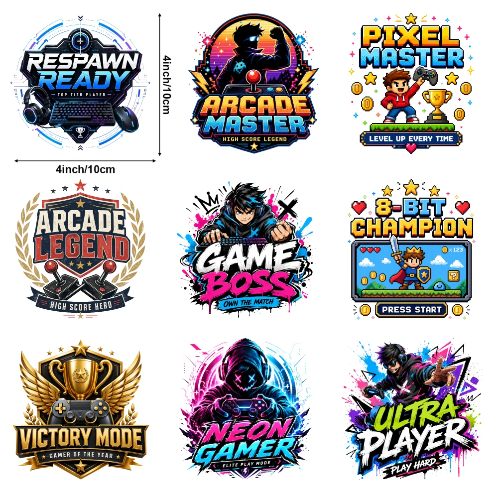 9 Pcs Gaming Logos Iron on Transfers for Clothing, T-Shirts, Jeans, Backpacks, Hats, Pillows