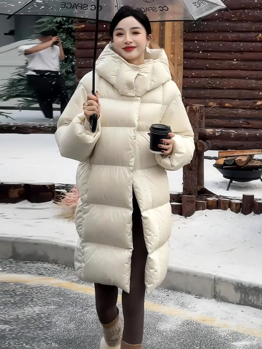 Faionable de gama alta para mujer Puffer Jaet 2025 invierno nuevo Sle con capucha de longitud media Thiened abrigo cálido