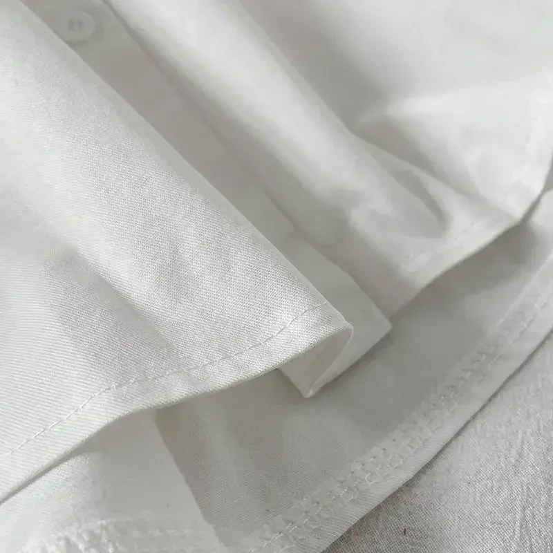 2024 Puff Sleeve Shirts Women White Turn Down Collar Preppy Sense of Design Chic Female Tops Korean Fashion Simple Summer Blouse