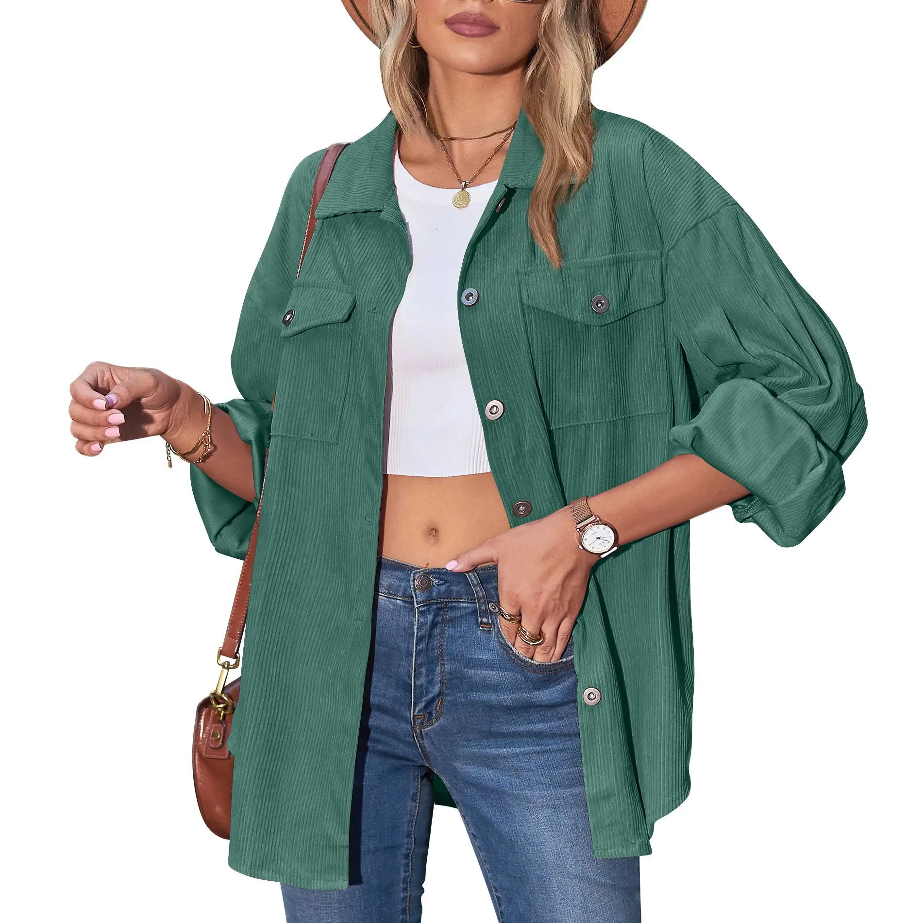 YJKDYK Autumn Winter Women Corduroy Shirt 2 Pocket Lapel Single-breasted Thicken Blouses Female Casual Loose Tops Women Clothing