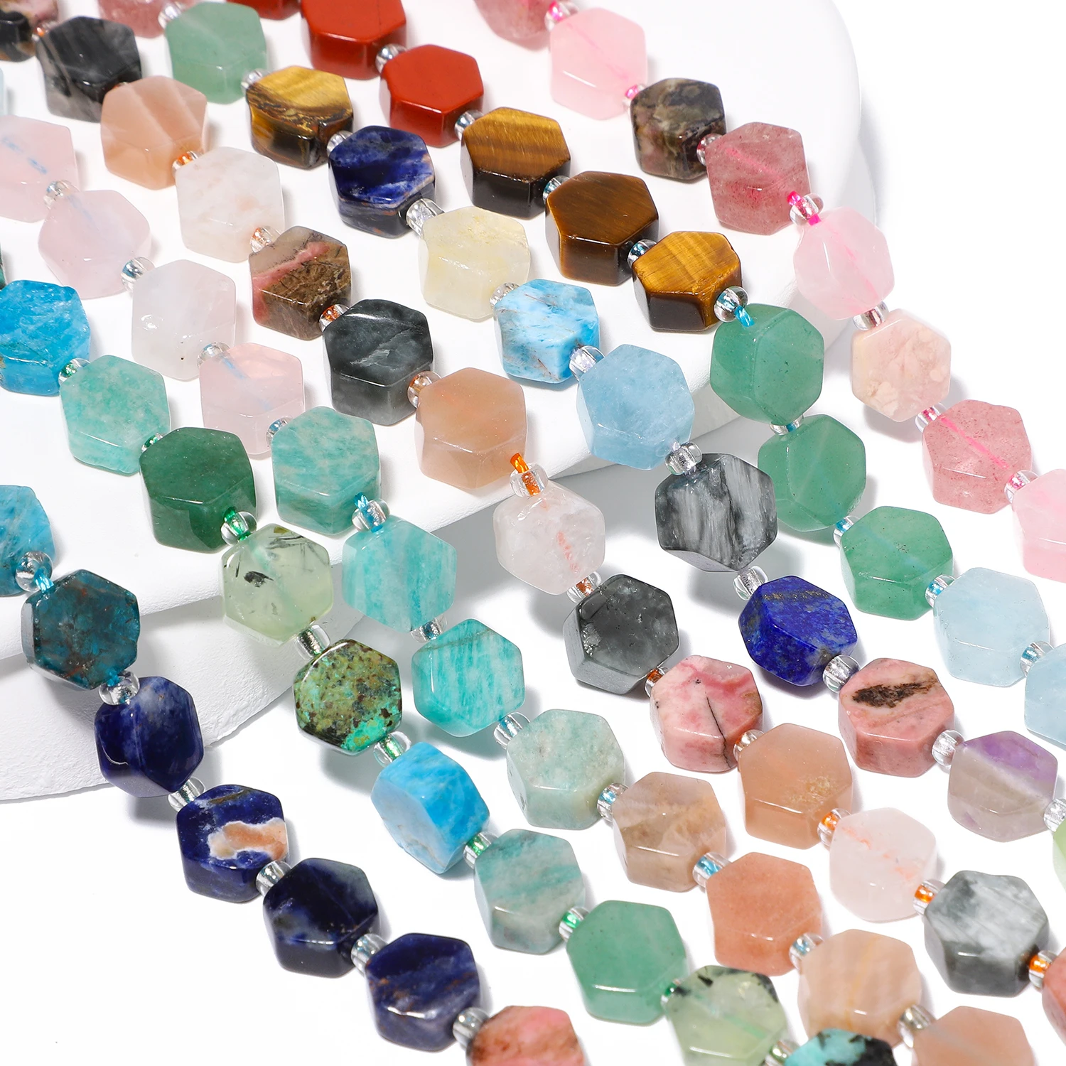 AAA Hexagon Mixed Natural Stone Apatite Aquamarine Amehyst Spacer Beads for Jewelry Making DIY Supplies Bracelets Accessories
