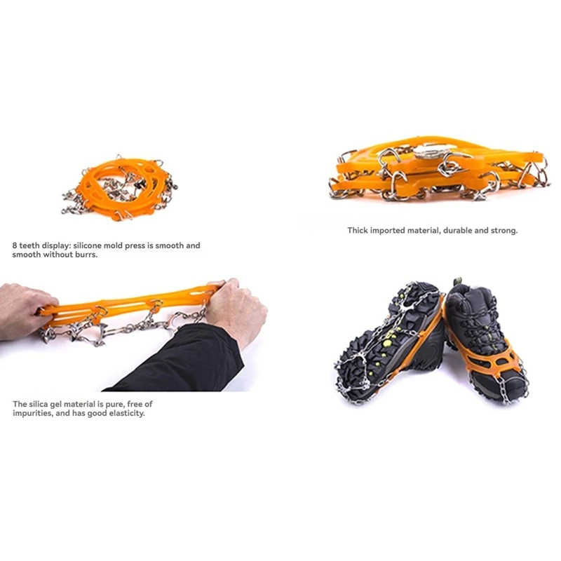 Crampons กลางแจ้ง 8 ฟันสแตนเลสหิมะลื่น Mountaineering Snow Claw รองเท้ากลางแจ้งอุปกรณ์
