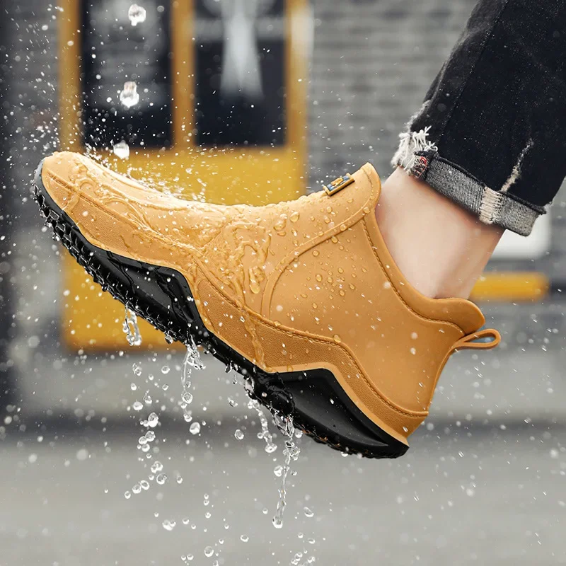 Water-Resistant Ankle Boots Slip-On Chunky Non-Slip Sole Casual Outdoor Hiking Shoes Comfortable Breathable Daily Work Footwear