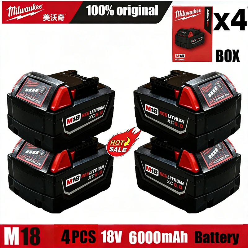 

2026 100% New Milwaukee M18 6.0Ah High Output Battery 18V Lithium-ion Rechargeable for Milwaukee M18 Cordless Power Tools