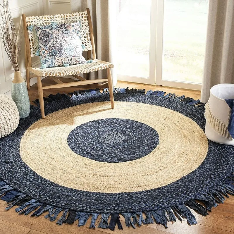 

Rug 100% Natural Jute & Cotton Braided Style Carpet Reversible Modern Living Rug