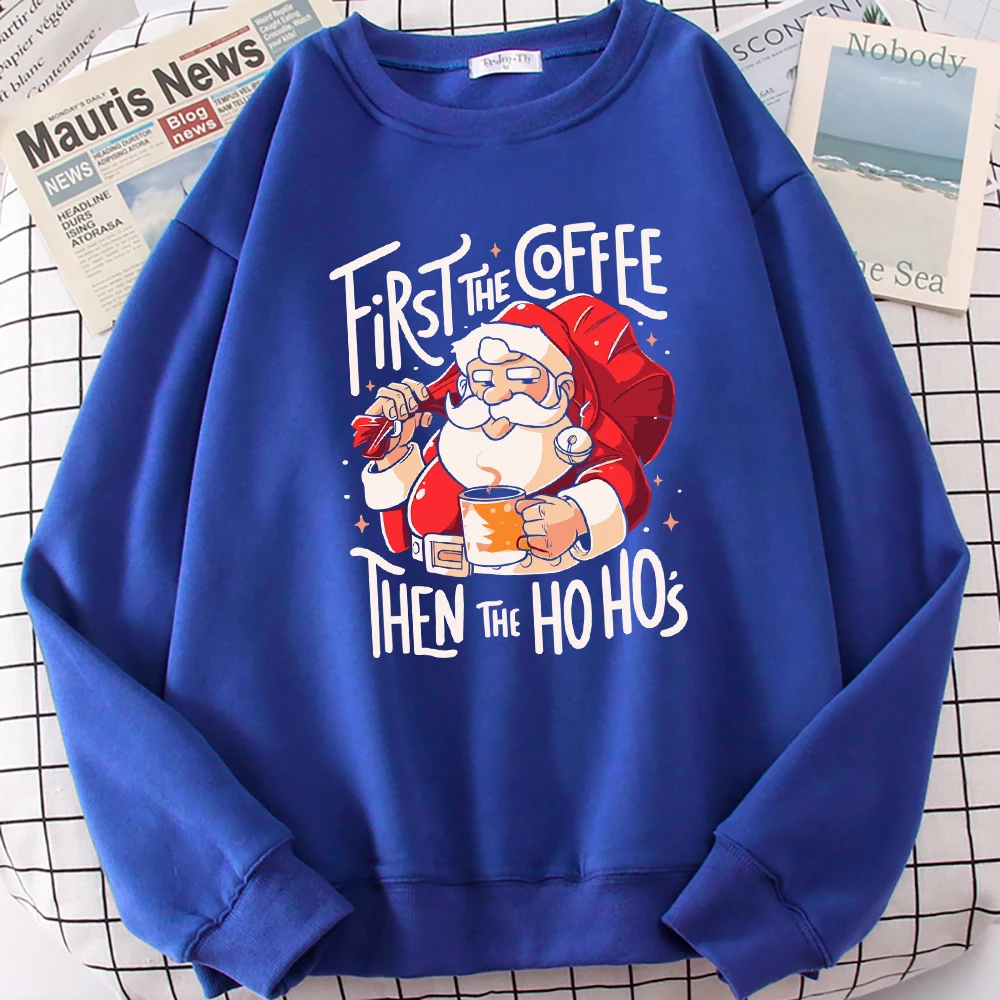 Merry Christmas Santa Claus Drinking Coffee  Printed Woman Pullover Retro Y2K Sweatshirt Autumn Fleece Clothes O-Neck Streetwear