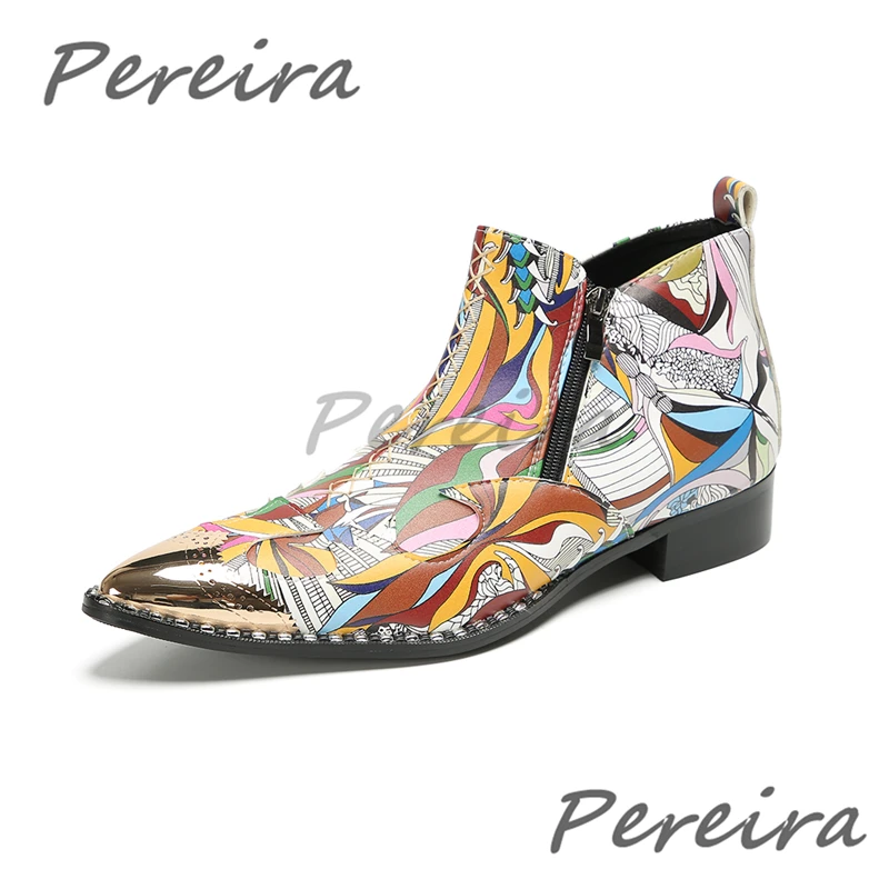 Multi Style Men's Chelsea Boots British Style Iron Pointed Toe Double Zipper Ankle Boots Trendy Party Banquet Dress Male Shoes
