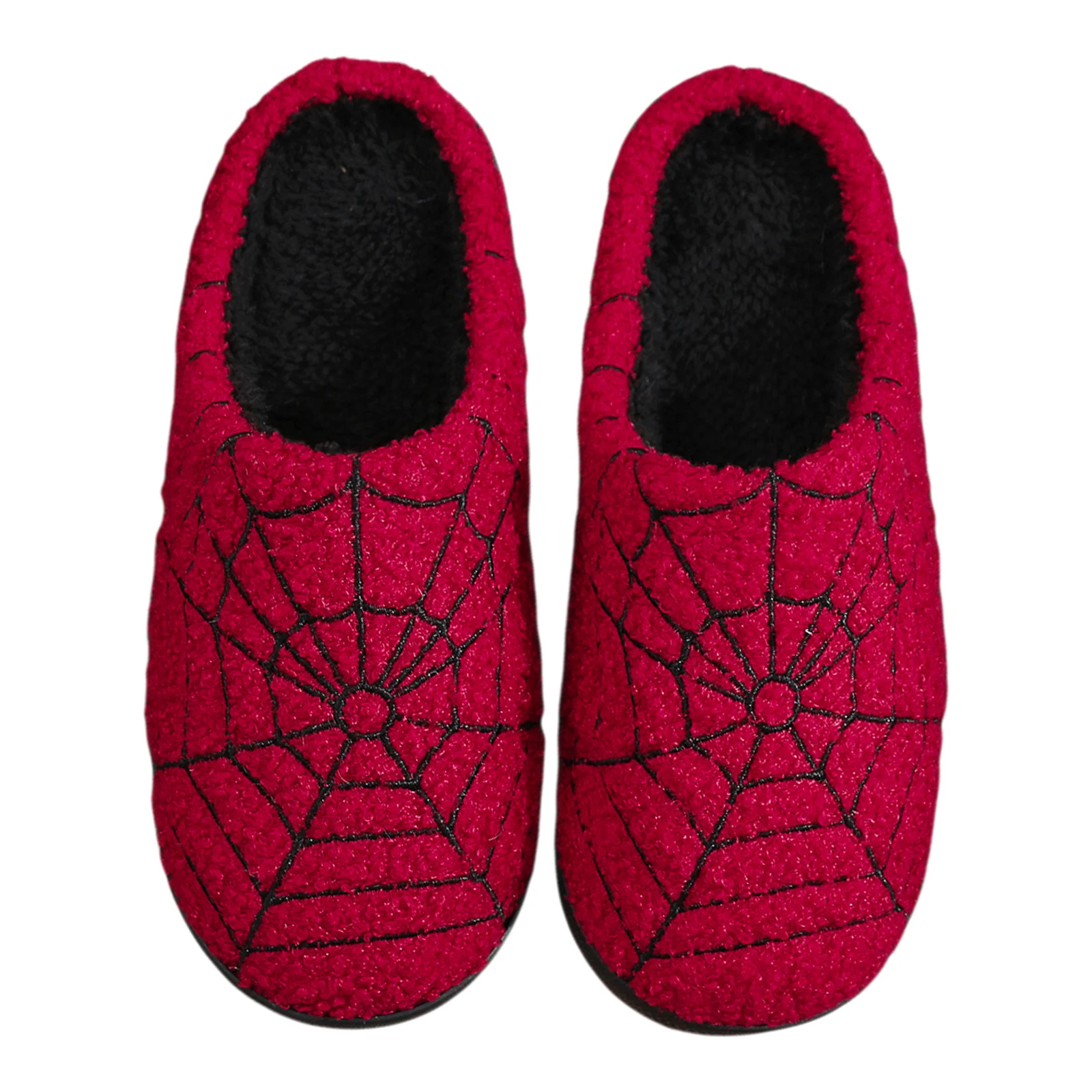Halloween Red Spider Web Slippers with Soft Soles Spooky Cobweb Slippers Soft Warm Plush Slippers for Womens Mens