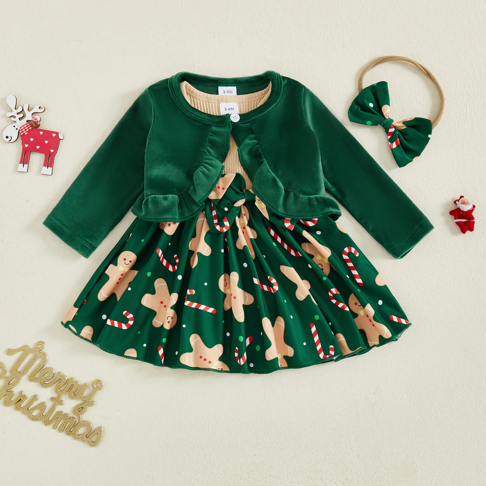 طفل فتاة ملابس عيد الميلاد بلا أكمام القوس فستان طويل الأكمام بلايز عقال مجموعة سويتي عيد الميلاد فستان الطفل الملابس