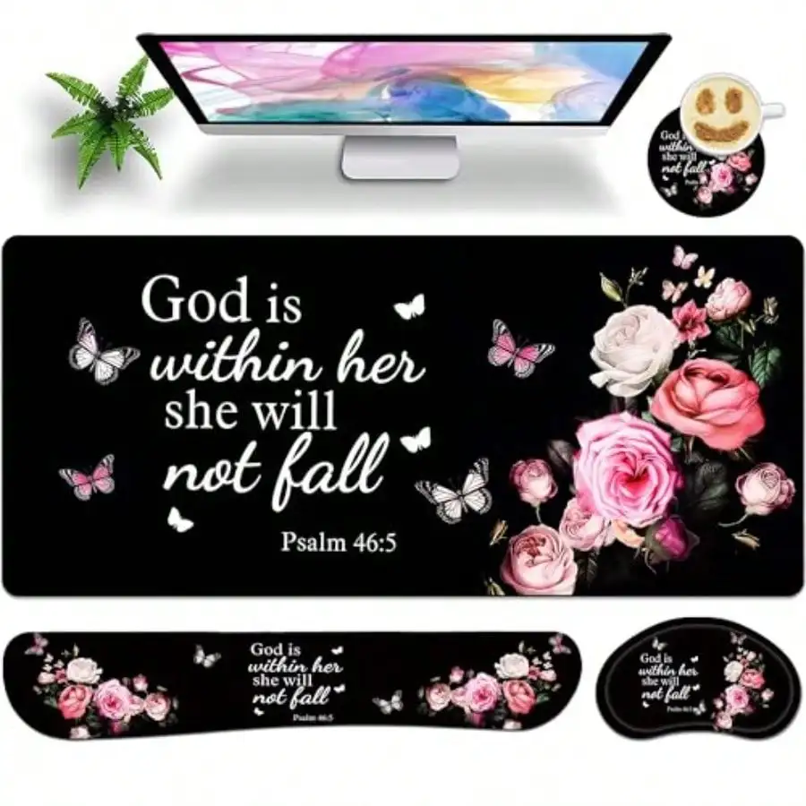 

Большой игровой коврик для мыши 35,4 x 15,7 с подставкой для запястья под клавиатуру, подставкой для запястья и подставкой для напитков, из пены с эффектом памяти, гладкий настольный коврик-мышпа