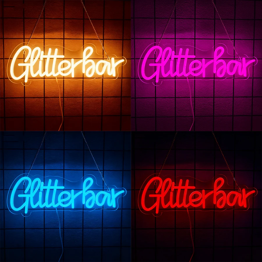 Glitter Bar Neon Sign for Home Bar Wall Decor,Led Bar Sign for Wedding,Birthday Party,Music Festival,Party,Christmas Decor