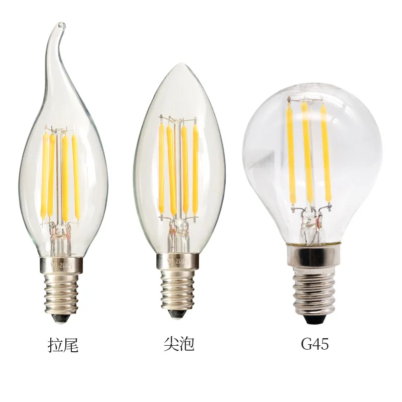 E14 LED Filament Bulb Retro Edison Glass Bulb for Home Ceilling Decoration C35/C35L/G45 White Light Warm Light Drop Shipping