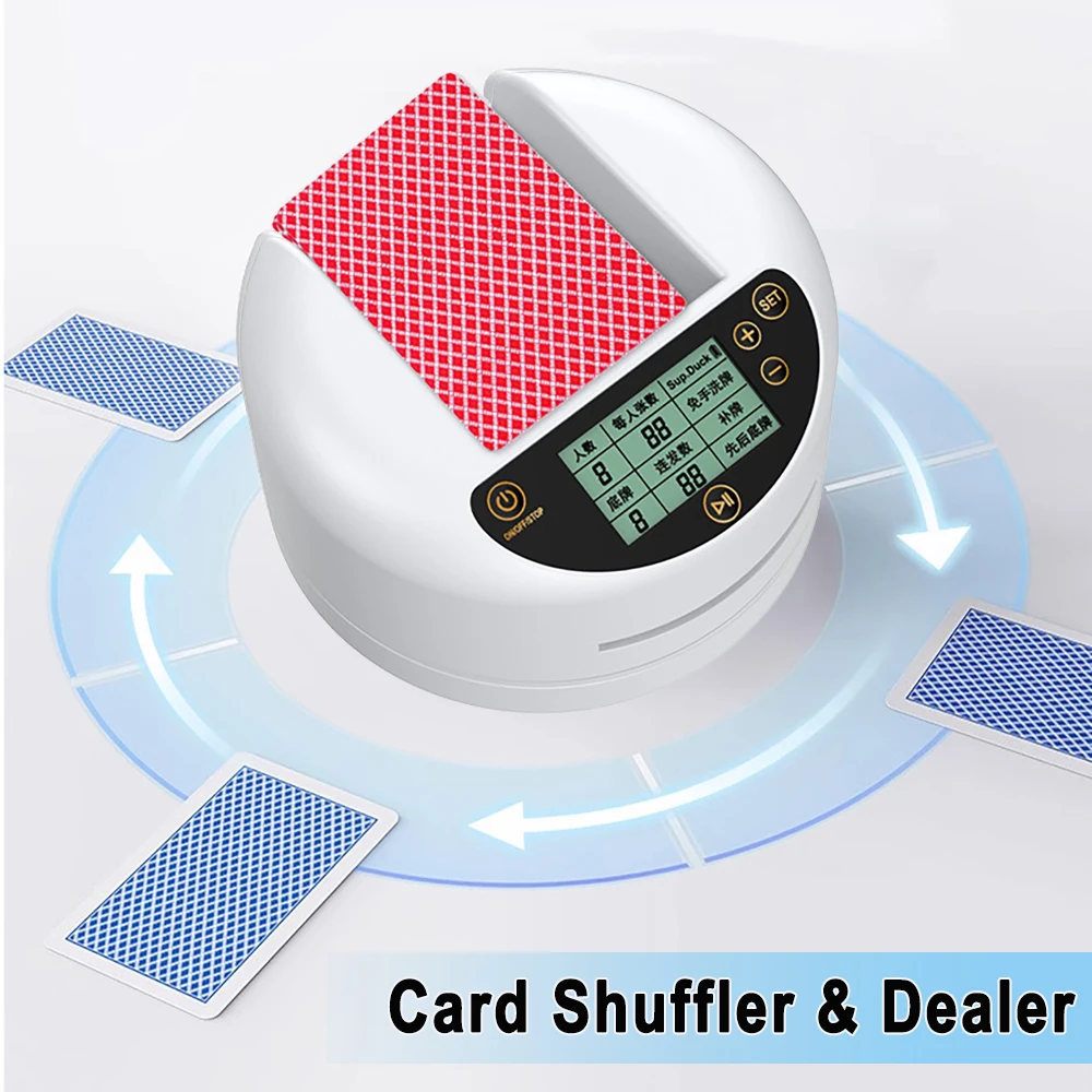 Automatic Card Dealer Machine with LCD Screen Display 360° Rotating Electric Poker Card Sorter For Party Games 1-2 Decks Poker