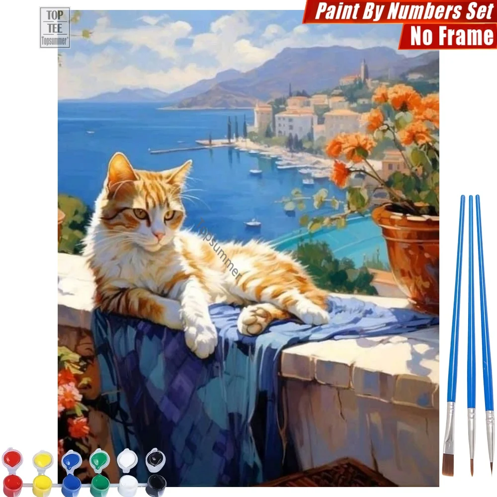 

Seaside Lying Cat Paints By Numbers Set - Blue Blanket View Quality Family Time Easter Gift For Cat Lady