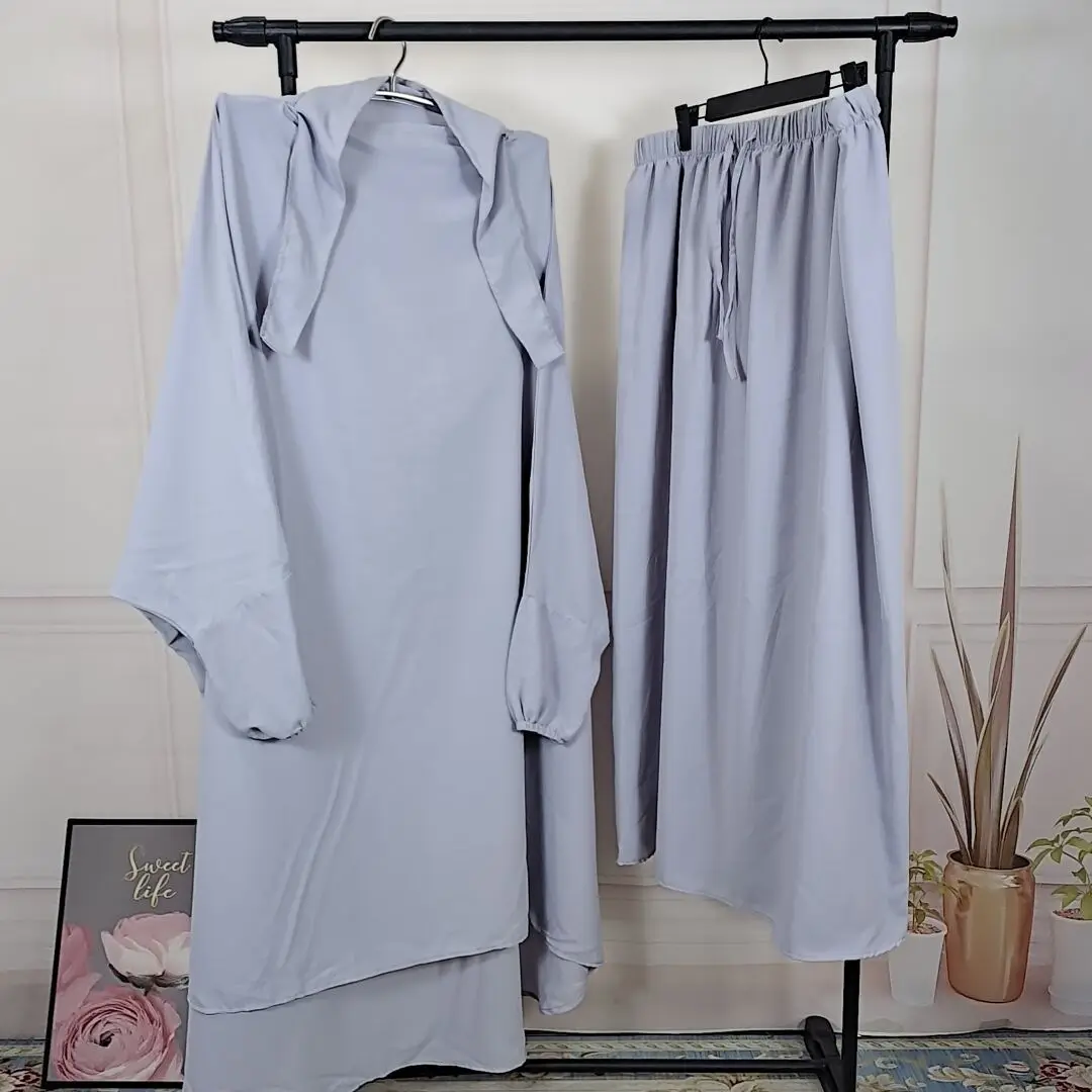 

2PCS Eid Djellaba Khimar Women Muslim Sets Prayer Garment Hooded Dress Abaya Turkey Kaftan Burqa Robe Islam Clothing Jalabiya