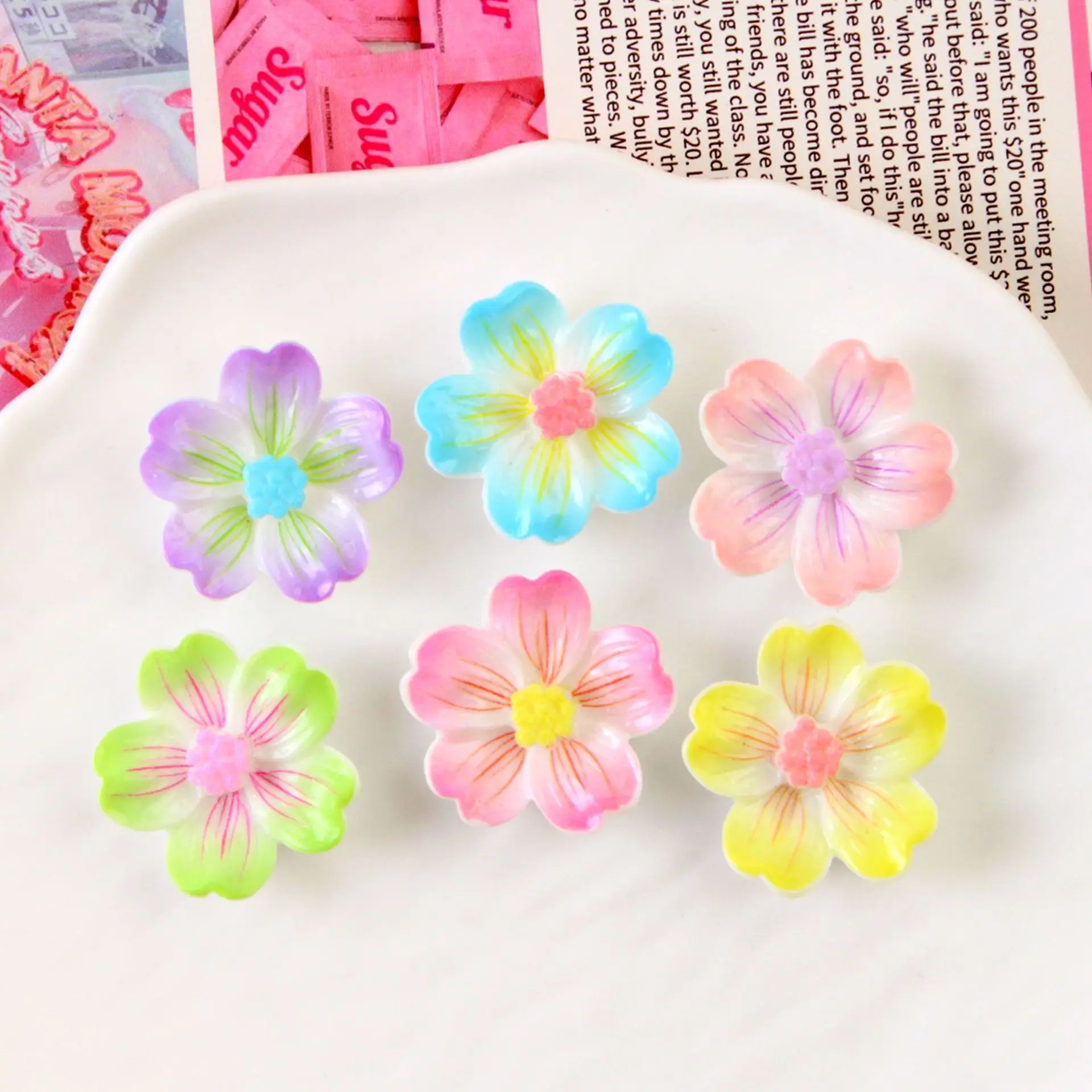 16pcs Mixed 5-Petal Flower Resin Shoe Charms - Colorful Floral Clog Decor for Sandals & Beach Bags